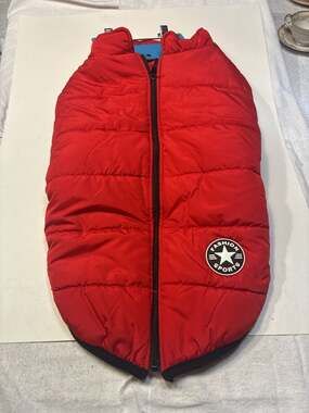 Fashion Sports Red Quilted Fleece-Lined Dog Jacket with Integrated Harness, Size